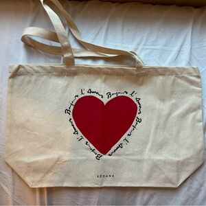 Sezane Cream Tote with Red Heart